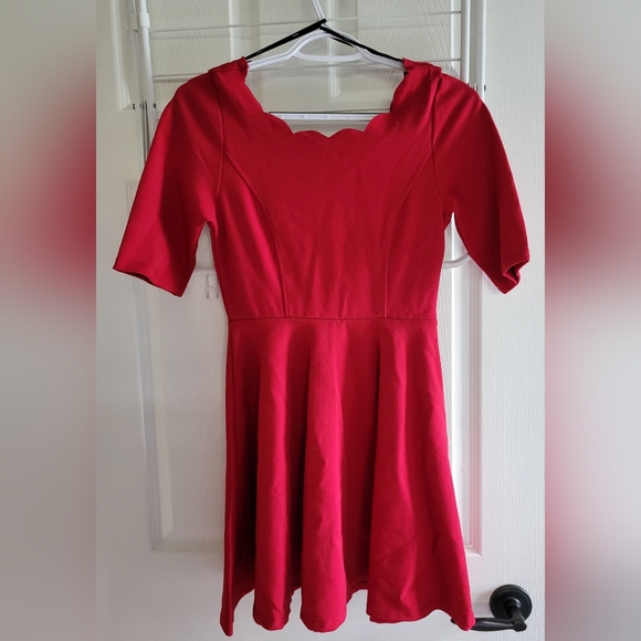 Lulus Tip the Scallops Red Scalloped Skater Dress - Picture 3 of 9